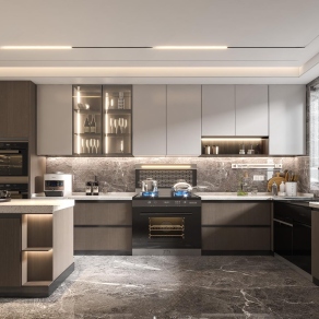 现代开放式厨房3D模型下载